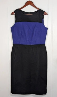 Vestido Vaina Talbots Para Mujer Talla 8 Negro Azul Mezcla Lana Espalda Cremallera Abertura Sin Mangas Foto 1 de 4