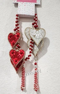 Love & Cupcakes Valentines Day Red White Hearts Beaded Garland Decor 6FT - Picture 1 of 5