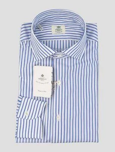 NUEVA CAMISA DE ALGODÓN LUIGI BORRELLI BLANCA AZUL CLARO US 16.5 - EU 42 B1V12A - Imagen 1 de 3