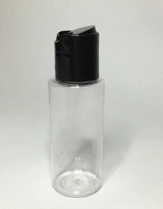 Empty 100ml PET Plastic Clear Cylindrical Bottles And Black Disc Top ANY AMOUNT - Picture 1 of 3