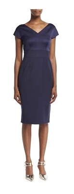 NWT $1075 Escada Eve Satin V-Neck Bodice Sheath Cocktail Dress Deep Sea Sz 46 - Image 1 of 4
