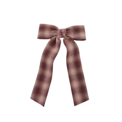 Brown Plaid Fabric Long hair Barrette/ bow - Image 1 of 2