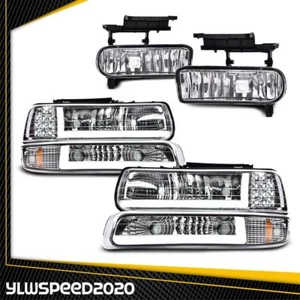 Fit For 99-02 Silverado/00-06 Suburban LED DRL Headlights+Fog Lights Chrome - Picture 1 of 9