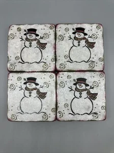 STAMPIN’ UP Hand Crafted Snowman Stone? Ceramic? Coasters Set Of 4 - Picture 1 of 7