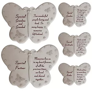 New Remembrance Book Grave Stone Memorial Diamante Butterfly Sentimental Plaques - Picture 1 of 19