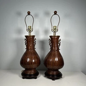 Pair (2) Vintage Donald Robinson Atlanta Wicker Rattan Table Lamps Works - Picture 1 of 15