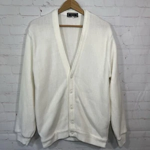 Vintage Eaton Cardigan Sweater Mens Large White Grandpa Acrylic Knit Buttons - Picture 1 of 10