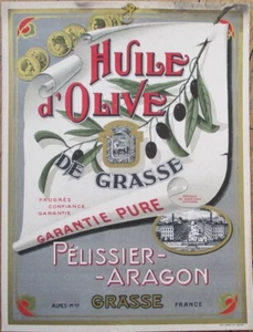 Olive Oil 1920 Litho French Advertising Sign, Hule d'Olive de Grasse, France - Picture 1 of 1