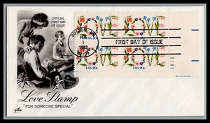 US FDC # 1951 20c Love, with Flowers Plate Block ArtCraft 11111 LR 1982, 9M879 - Picture 1 of 1