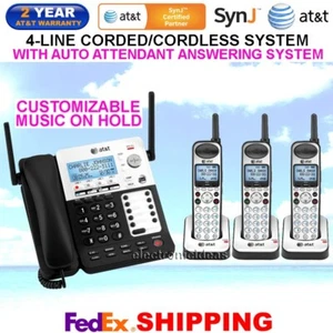 AT&T SynJ SB67138 4-LINE DECT 6.0 CORDED / CORDLESS PHONE SYSTEM 3 CORDLESS - Picture 1 of 5