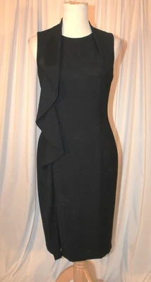 Tahari ASL size 4 Black Sheath Tank Dress Sleeveless Fitted Ruffle Trim - Image 1 of 4