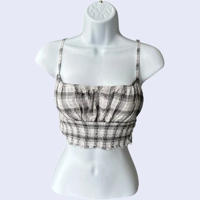 Hollister Top Corto Ajustable a Cuadros Calado XS Lazo Corbata Correas Gris Foto 1 de 4