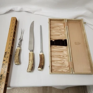 Vintage Tranchiermesser Set KIRK & MATZ Sheffield England Hirschgeweih Griffe - Bild 1 von 9