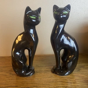 Par De Estatuas De Gatito Siamés De Colección De Gatos Negros De Cerámica MCM Con Ojos Verdes - Imagen 1 de 20