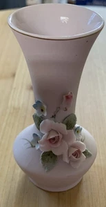 Vintage Lefton 1847P China handbemalt Blumen 4" Mini Vase Rose Rosa - Bild 1 von 6