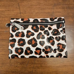 Brighton Black White Red Leopard Print Faux Leather Zipper Pouch - Picture 1 of 5
