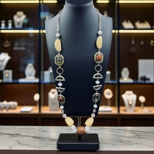 Collana lunga Chicos dichiarazione perline pietre preziose miste boho gioielli grossi - Foto 1 di 9