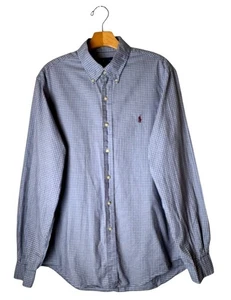 Ralph Lauren Shirt Men Large Blue White Checked Button Down Career Preppy - Picture 1 of 10