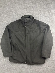 London Fog Jacket Mens Large Charcoal Wool Blend Zip Snap Stand Collar Pockets - Picture 1 of 10