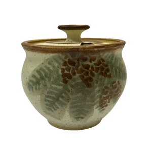 Vtg Honey Jam JAR w/ Lid Beautiful Bennett Walsh Studio Pottery Forest Pinecone - Picture 1 of 13