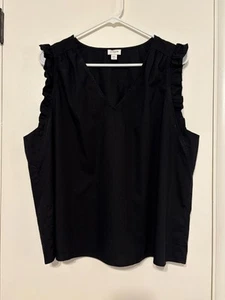 J. Crew Damen schwarz ärmellos Rüschen V-Ausschnitt Popover Shirt Top Bluse XXL/2XL - Bild 1 von 9