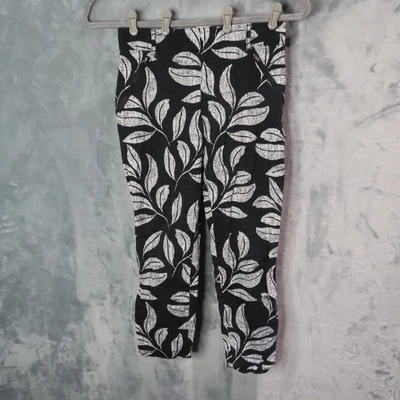 Cartonnier Pants Womens 4 Black White Charlie Trouser Leaf Print Ankle Stretch - Image 1 of 4