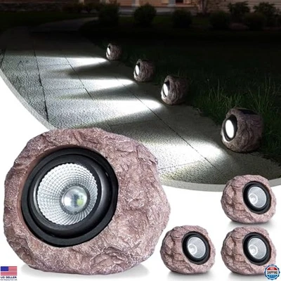 Pack de 4 Luces Solares de Roca Exterior, IP65 Impermeable LED Foco para Jardín Foto 1 de 4