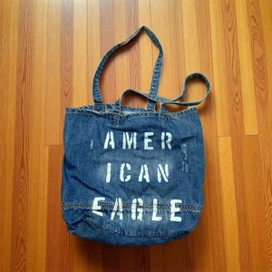 American Eagle Outfitters Blue Denim Tote Bag Unisex Distressed Style - Bild 1 von 12