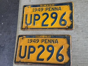 Rare PAIR of 1949 Pennsylvania License Plates Matched Set Patina lowest price - Picture 1 of 2