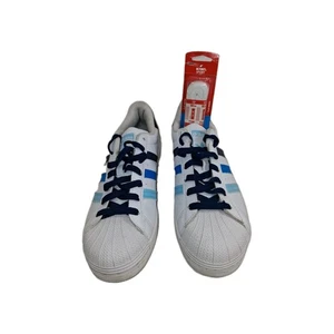 Adidas Superstar Zapatos de Cuero 3 Rayas para Mujer’s 7 Blanco Azul Oscuro. Luz azul.  - Imagen 1 de 5