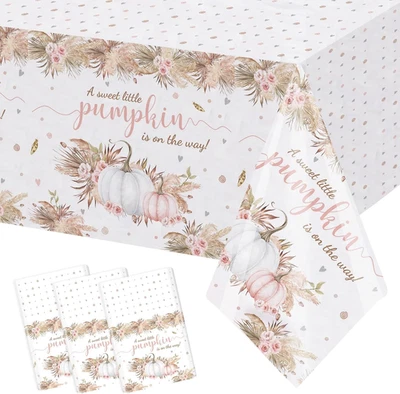 Pack de 3 Manteles Pequeños Calabaza, Plástico Desechable Boho Otoño Baby Shower Mesa Foto 1 de 4