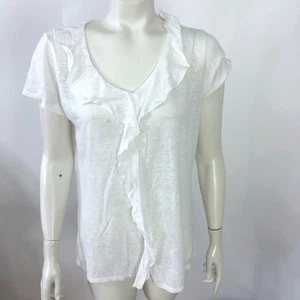 Sundance XS 100% Linen SS Womens Ruffled Pullover Top Blouse White MINT - Picture 1 of 10