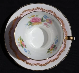 Vintage ROYAL STAFFORD England TEACUP & SAUCER SET Pink & White w/Flowers, Gold - Picture 1 of 9