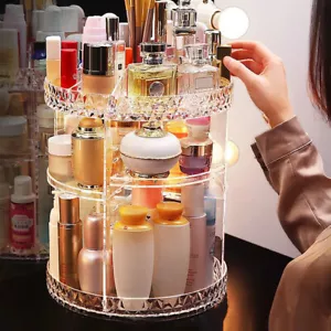 Plastic Cosmetic Makeup Organizer Storage Box Shelf 360 Rotating Display Acrylic - Picture 1 of 12