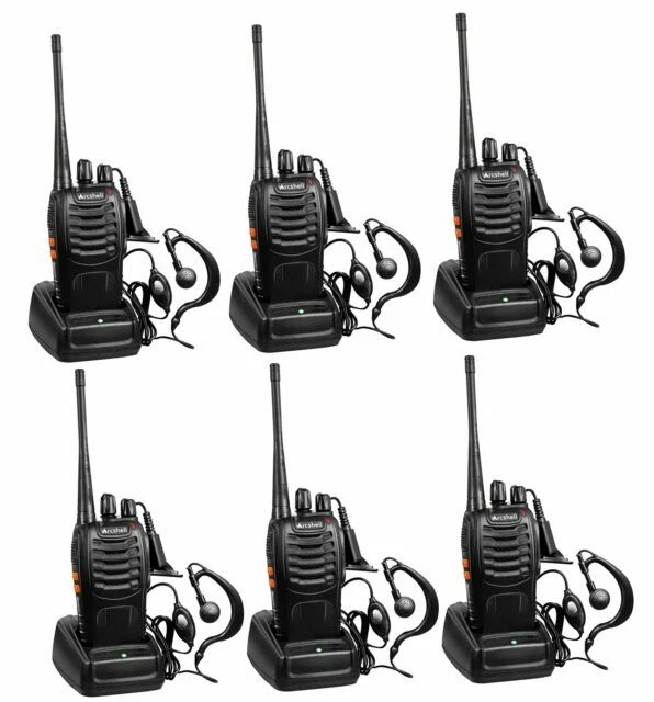 Arcshell Rechargeable Long Range Two-Way Radio - Black , Pack of 6