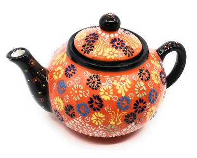 Handmade Traditional Turkish Pottery Decorative Teapot Tea for Two (Orange) - Image 1 of 3