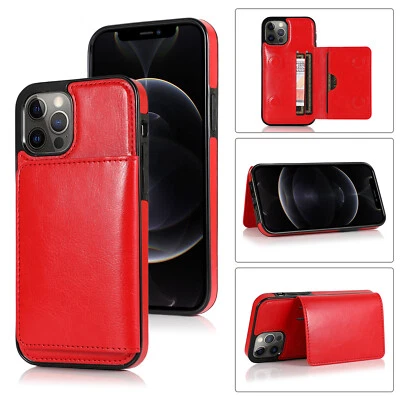 For iPhone 13 12 Pro Max 7 8 11 X Shockproof Leather Wallet Card Slot Case Cover - Image 1 of 4