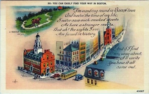 Boston Town Boston Massachusetts Postcard Unposted - Imagen 1 de 2