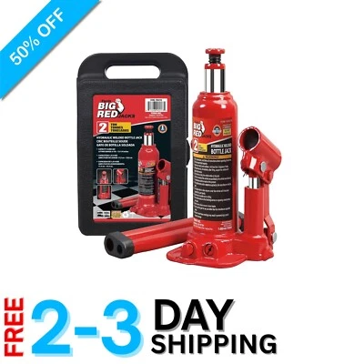 Gato de botella hidráulico duradero de 2 toneladas con elevación y estuche de transporte de 18,31" - rojo Foto 1 de 4