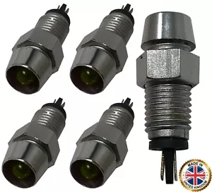 5 Pack of Universal 12V Amber LED Lamp Dash Panel Pilot Indicator Light - Chrome - Foto 1 di 7