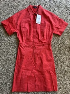 Theory Leinenmischung Mini Shirtkleid Damen Mohn Gürtel Knopfverschluss 8 $ 345 - Bild 1 von 5