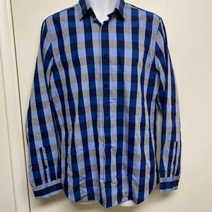Express Men blue gray plaid long sleeve button shirt modern fit medium - Picture 1 of 4