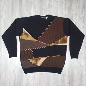 Mens Carlo Colucci Abstract Patchwork Stitch Design Black Sweater - Size 54 (XL) - Picture 1 of 10