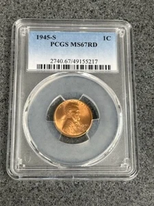Centavo pequeño Lincoln 1945 - S Estados Unidos - PCGS - MS67 - rojo - Imagen 1 de 2