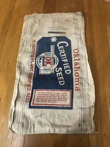 Vintage Rare Oklahoma Certified Seed Sack Bag Man Cave Farm Shop - Picture 1 of 11