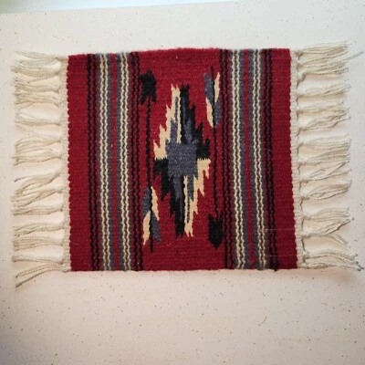 South Western Style Table Rug/Cloth/Table Placemat/Fringe/Tassel/Red /10"x10" - Image 1 of 4