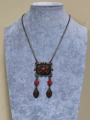 Collar Colgante Cristal Rojo Latón Aspecto Antiguo Foto 1 de 2
