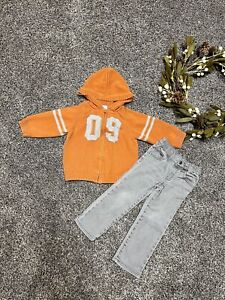Gymboree Toddler Orange Numbered Varsity Football Knitted Zip Hoodie Sweater 2t