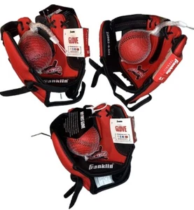 3 x Franklin Sports 8.5" Air Tech Kids Red Teeball Baseball Glove & Ball RHT - Picture 1 of 6