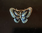Gio Lind 14K Gold GE Black Enamel Sparkly Butterfly Brooch Pin Pendant